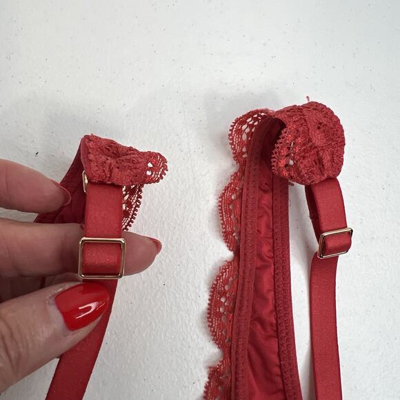 Aerie Happy Size 32A Bra Very Sexy Lined Demi Push Up Underwire Red Lace Plunge - Picture 5 of 15